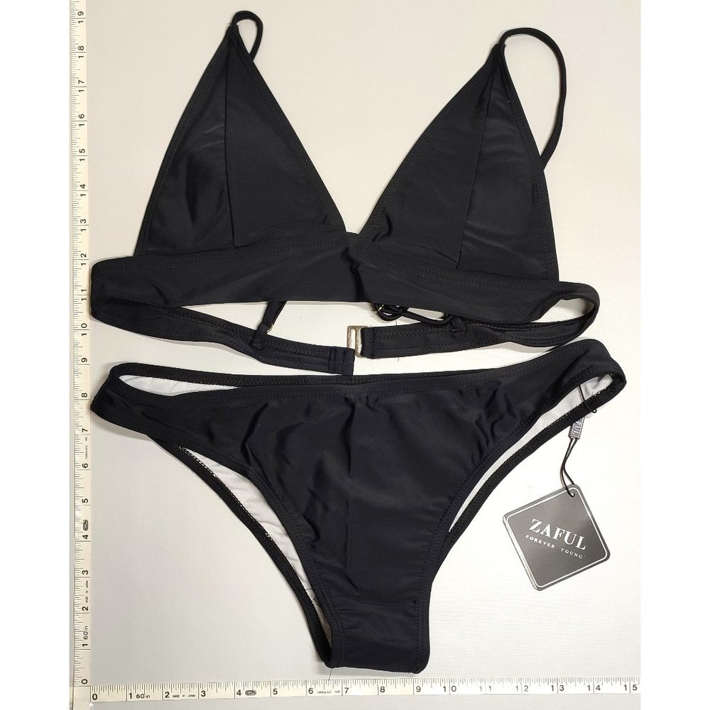 NWT ZAFUL Large Triangle Black bikini set
